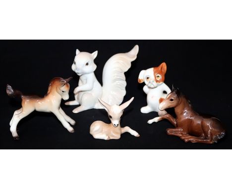 Collection Of Animal Ceramic Figures; To Include Beswick Horse, Miguel Requena Squirrel, Szeiler Deer, W.R.Midwinter Horse, E