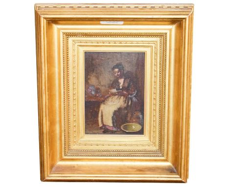 Edwin Hughes (Later 19th century)The Letter, Peasant woman seated in an interiorSigned and dated 1872, oil on panel,