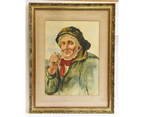Gerald Hodgson (20th century) Harbour view, signed watercolour, 36cm by 49cm, together with a watercolour portrait of a fishe