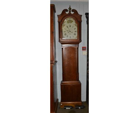 A Scottish oak eight-day longcase clock, 13" arch painted dial indistinctly signed and Dumfries, 226cm highCondition report: 