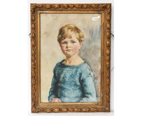 K Mayes (early 20th century) Portrait of a young girl, seated half length, turned to viewer, watercolour signed and dated 191