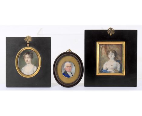 
	
		Y&nbsp;Three 19th century portrait miniatures on ivory including small study of a man, blue coat, 4.1cm high; another of