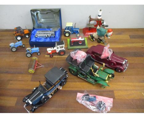 A Corgi limited edition silver plated buss, model tractors, Franklin Mint cars, a vintage clockwork roller-skating clown and 