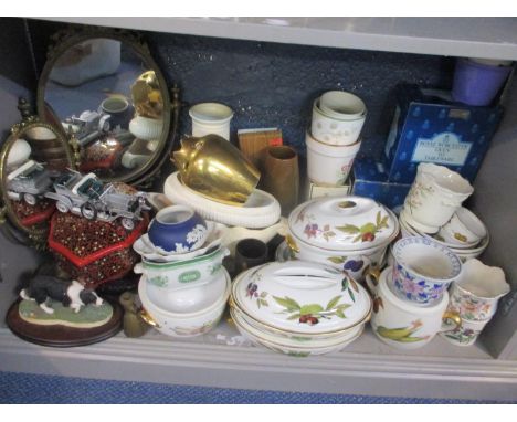 A mixed lot of ceramics and household items to include Worcester Evesham pattern tableware, together with mirrors, treen boxe