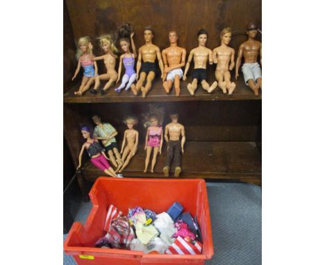Seven 1990's/2000's Mattel Ken dolls and six Barbie dolls along with clothing accessories 