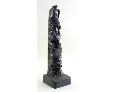 ARTHUR MOODY (1887-1967) haida argillite - Totem pole, carved with a sea eagle with fish, bear with salmon, raven with basket