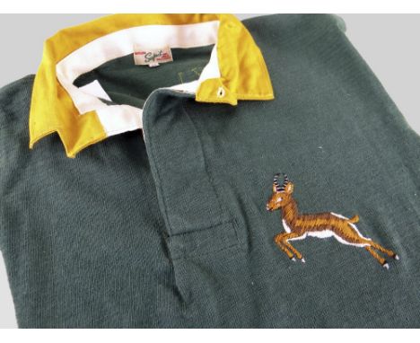 A 1951 SOUTH AFRICA SPRINGBOK RUGBY UNION JERSEY bearing embroidered prancing Springbok crest, interior label for Safnit Knit