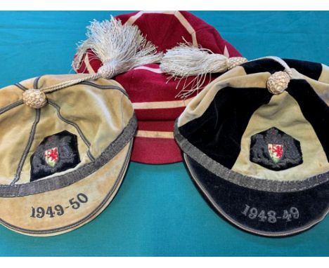 THREE RUGBY UNION CAPS TO REX WILLIS (1924-2000) two being for Cardiff RFC and the other being his Llandaff Cathedral School 