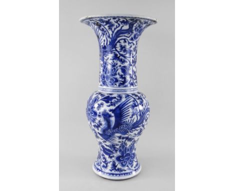 CHINESE BLUE &amp; WHITE PORCELAIN YENYEN VASE, 19th Century, painted in the Kangxi style with phoenixes (fenghuang) flying a