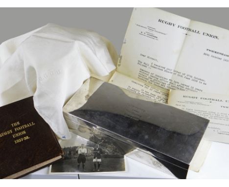 PERSONAL ARTEFACTS RELATING TO ENGLAND INTERNATIONAL RUGBY UNION PLAYER JOHN GUY GILBERNE BIRKETT (1884-1967) being a silver 