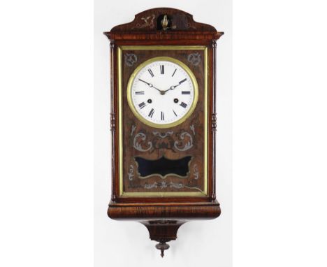 MID-19TH CENTURY GERMAN ROSEWOOD CUCKOO CLOCK, by Johann-Baptiste Beha, pewter and brass inlaid case in the Biedermeier style