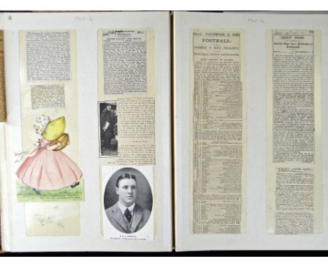 JOHN GUY GILBERNE BIRKETT (1884-1967) RELATED SCRAPBOOK of many newspaper cuttings, Post Office Telegraphs, 13 dinner menu-ca