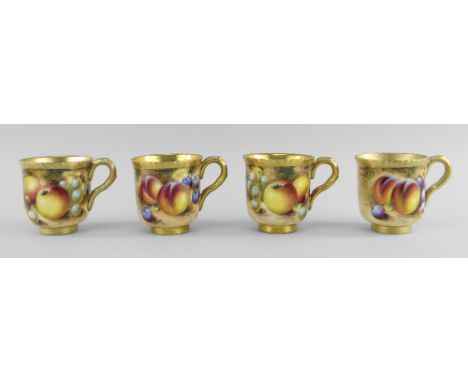 FOUR ROYAL WORCESTER PORCELAIN CABINET ITEMS, painted with apples, raspberries, cherries and grapes by John Freeman, Christop
