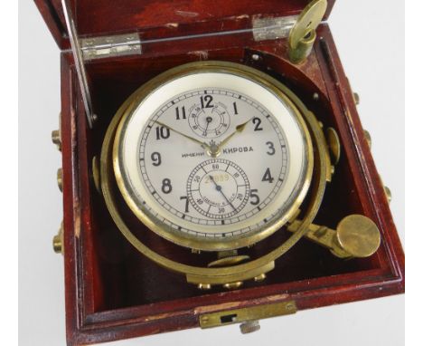 TWO-DAY RUSSIAN POLJOT MARINE CHRONOMETER, c. mid-20th Century, the 4in. frosted dial signed and numbered in Cyrillic 1MWF (1