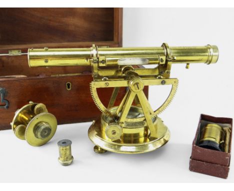 FINE RICHARD EBSWORTH BRASS THEODOLITE, 1819-1826, of  68 Fleet St, London,  the 9in. telescope and bubble level mounted on t