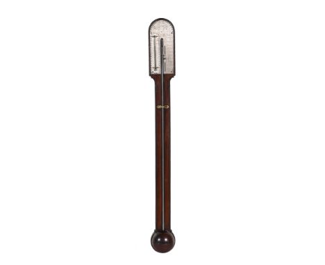  A fine George III mahogany cistern tube stick barometer with hygrometer or Triple Weather Glass, by Benjamin Martin,   Londo
