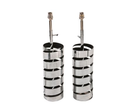 δ A pair of Chrome 'spiral' lamps by Jacques Charpentier , 1970s, of cylindrical form, with raised twin double light fitments