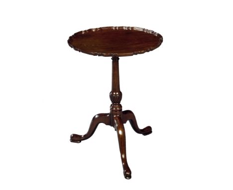  George  III  Mahogany  tripod  table,   with piecrust top, raised on a turned stem with spiral knop, on down-curving support