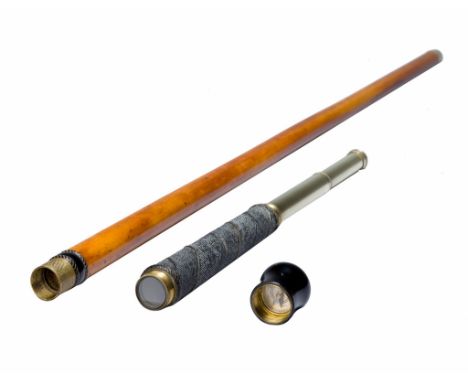  A Regency metamorphic walking stick  ,    circa 1815, the body malacca cane, the handle with a machined brass collar bearing