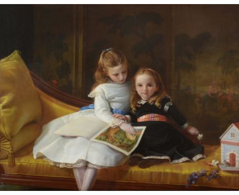 Portrait of the Coleridge Daughters, Audrey Jane (1878-1922) and Phyllis (1883-1950) both seated on a yellow sofa, looking at