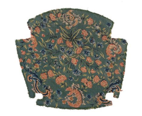 A needlework seat panel in Louis XV style , 19th century, decorated with branches of blue cornflowers, ochre and red flowers,