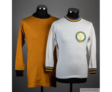 Two vintage football jerseys, comprising an amber Burton Albion un-numbered jersey, by Dynamo, mid 1960s, long-sleeved, size 