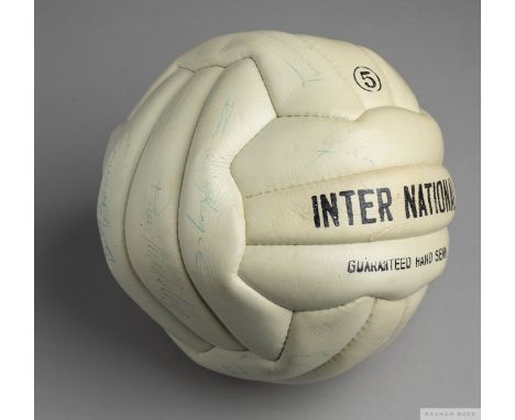 Inter National case ball bearing the signatures in pen of the Leeds United side of the 1974/5 season including Billy Bremner,