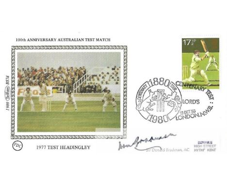 Cricket: Sir Don Bradman signed First Day Cover celebrating the 100th anniversary Australia Test Match 