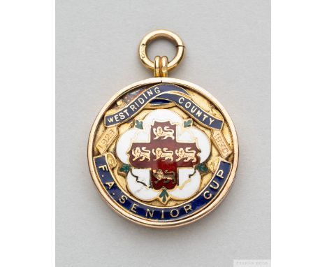 Tom Wilson 9ct gold and enamel 1929-30 West Riding County F.A. Senior Cup medalthe obverse inscribed 1929-30 WEST RIDING COUN