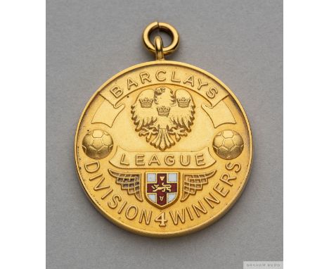 9ct gold and enamel Barclays Division 4 Winners medal, 1988-89the obverse inscribed BARCLAYS LEAGUE DIVISION 4 WINNERS, the r