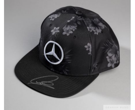 Lewis Hamilton signed black and floral Mercedes AMG Petronas Motorsport cappeak signed