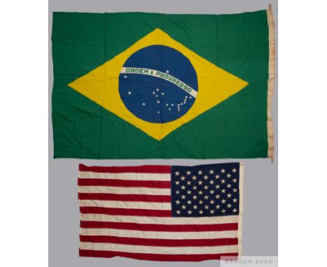 The Brazilian and American flags displayed on the occasion of Pele's first matchfor the New York Cosmos v Dallas Tornados at 