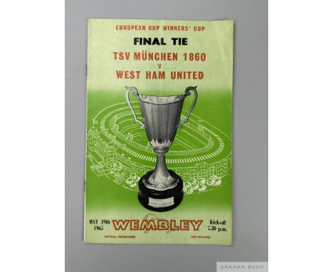 West Ham United v TSV 1860 Munchen European Cup Winners Cup Final signed programme, on 19th May 1965, signed to team page by 