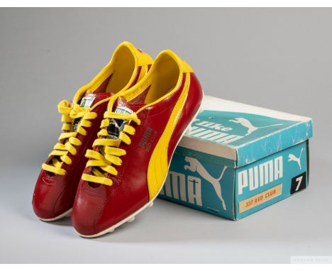 Pair of vintage Puma Red Club football boots, size 7, red and yellow in unworn condition, in original box