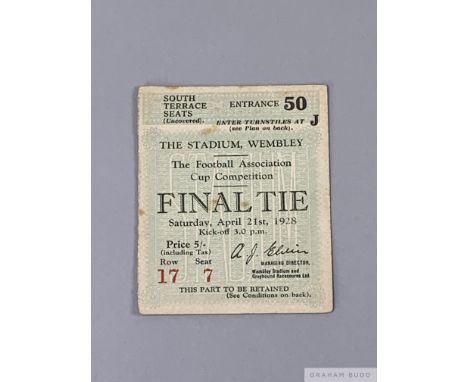 F.A. Cup Final ticket for Blackburn Rovers v. Huddersfield Town, 21st April 1928Row 17 Seat 7