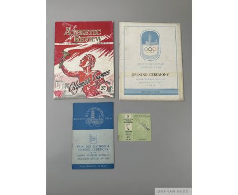 London 1948 Olympic Games Opening Ceremony programme and ticket stubat Empire Wembley Stadium, 29th July 1948, Closing Ceremo