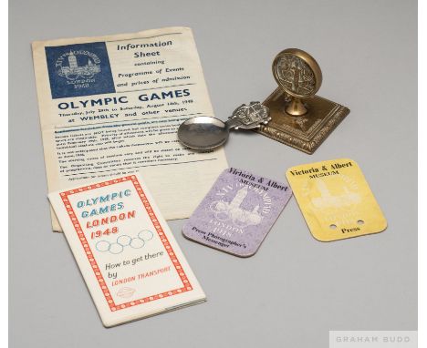 1948 London Olympics two Victoria & Albert Museum press passescomprising Press and Press Photographer's Messenger, London Tra