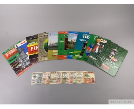 A run of ten F.A. Cup Final programmes, 1970 to 1979 all played at Wembley1970 with replay programme, ticket stubs, 45rpm, ro