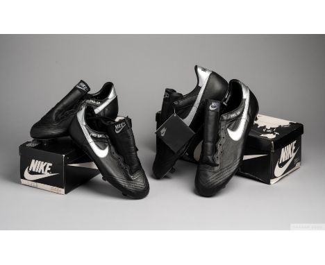 Two pairs of vintage Nike PRO III football boots, size 39 and 45, black and silver, model 17712, in original boxes, one box m