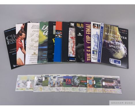A run of ten F.A. Cup Final programmes, 1990-99 played at Wembleyall with ticket stubs (20)