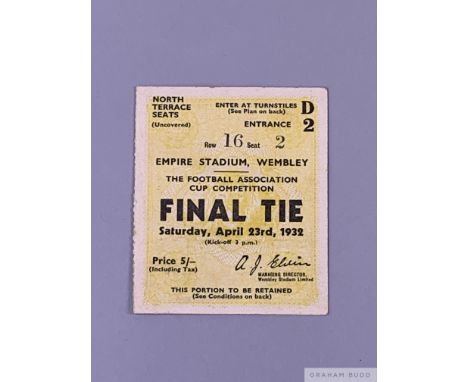 F.A. Cup Final ticket for Arsenal v Newcastle United, 23rd April, 1932Row 16, Seat 2