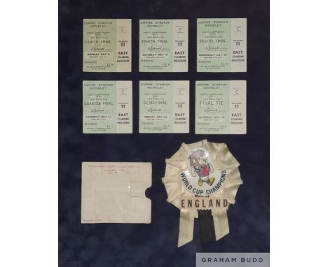 England 1966 World Cup original rosette, along with England's six tournament match tickets in their season ticket wallet, ros