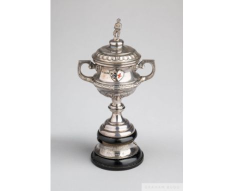 Tom Wilson silver and enamel 1924-25 Huddersfield Infirmary & Victoria Nurses Hospital Cupthe two-handled trophy cup surmount