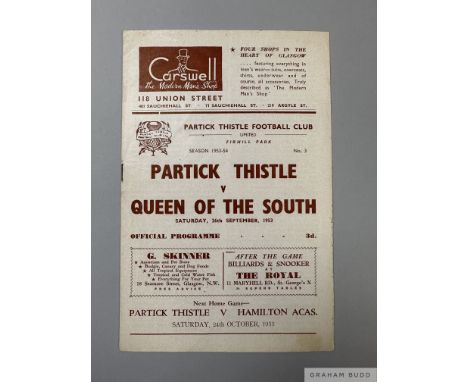 Partick Thistle v. Queen of the South match programme, 26th September 1953signs of folds, light creasing