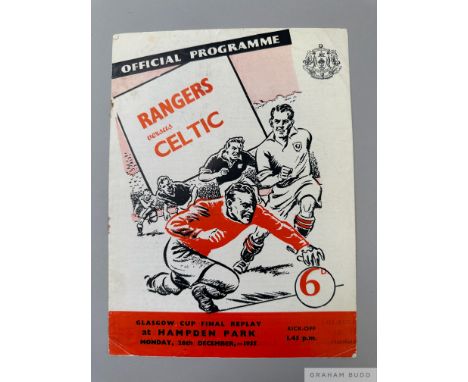 Rangers v. Celtic Glasgow Cup Final Replay match programme, 26th December 1955rusty staples, light creasing, slight marks