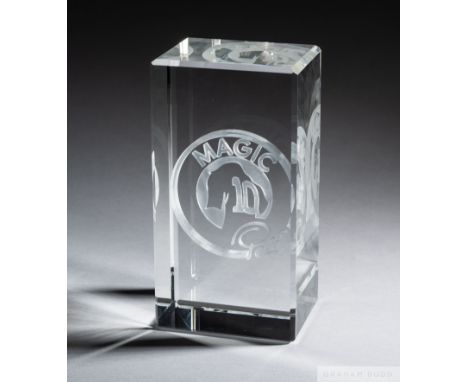 A trophy presented to Pelé composed of a large crystal block with an internal laser-etched image of Pelé's #10 jersey, integr