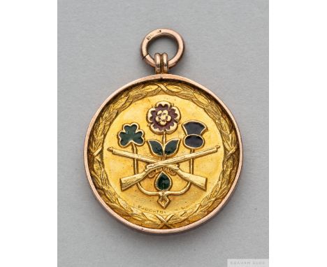Tom Wilson 9ct gold and enamel medalthe reverse inscribed Presented to Thos Wilson MM, By The Workmen & Friends of New Seaham
