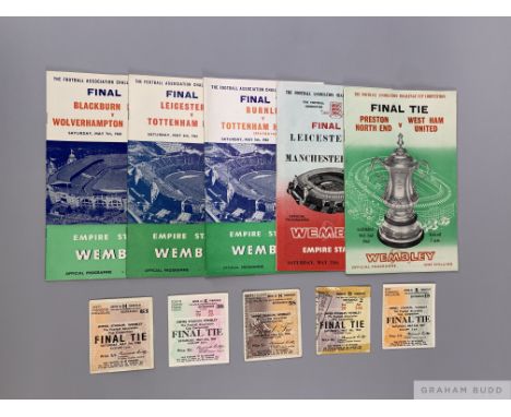 A run of five F.A. Cup Final programmes, 1960, 1961, 1962, 1963 and 1964 all played at Wembleyall with ticket stubs (10)