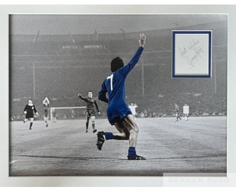 George Best Manchester United 1968 European Cup Final winner, signed card mounted within a part colourised b/w photograph of 