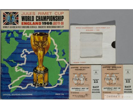 1966 World Cup Tournament programme and two World Cup Final ticket stubs, 30th July 1966 with season ticket wallet (4)